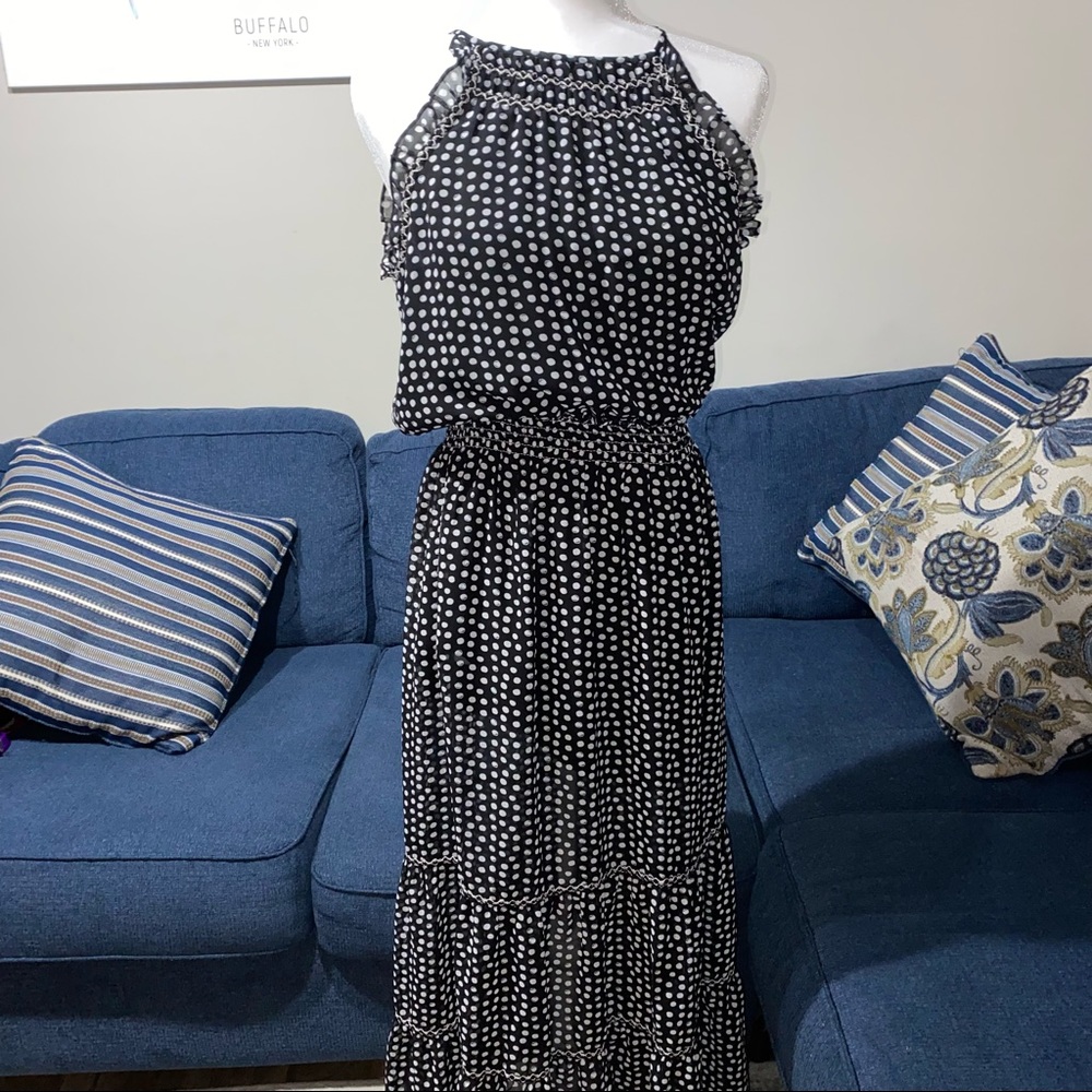 Max Studio Black & White Polka Dot Maxi Dress